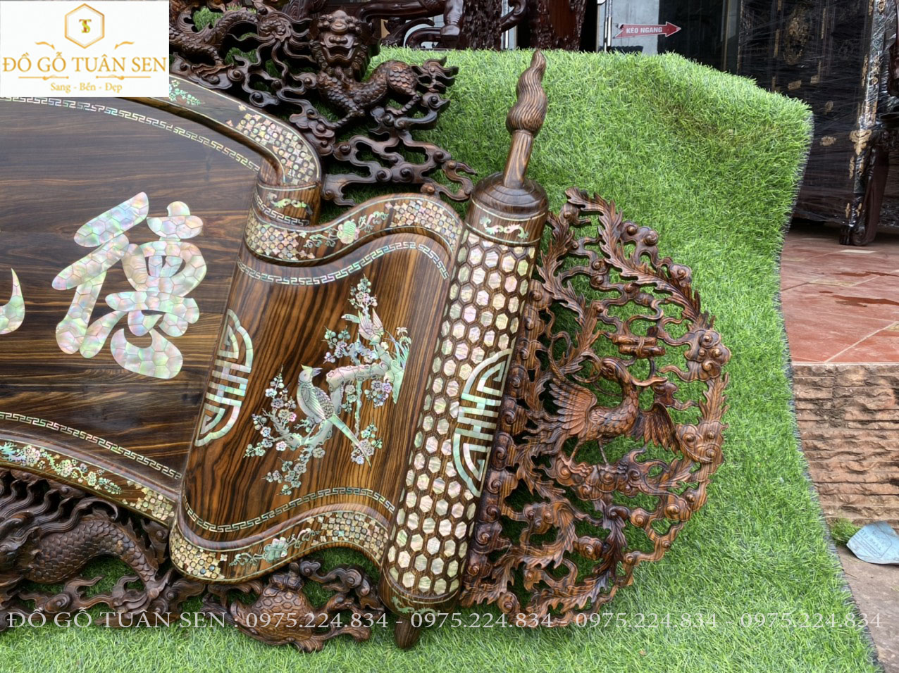 Thông tin kích thước cuốn thư gỗ mun khảm ốc đẹp 